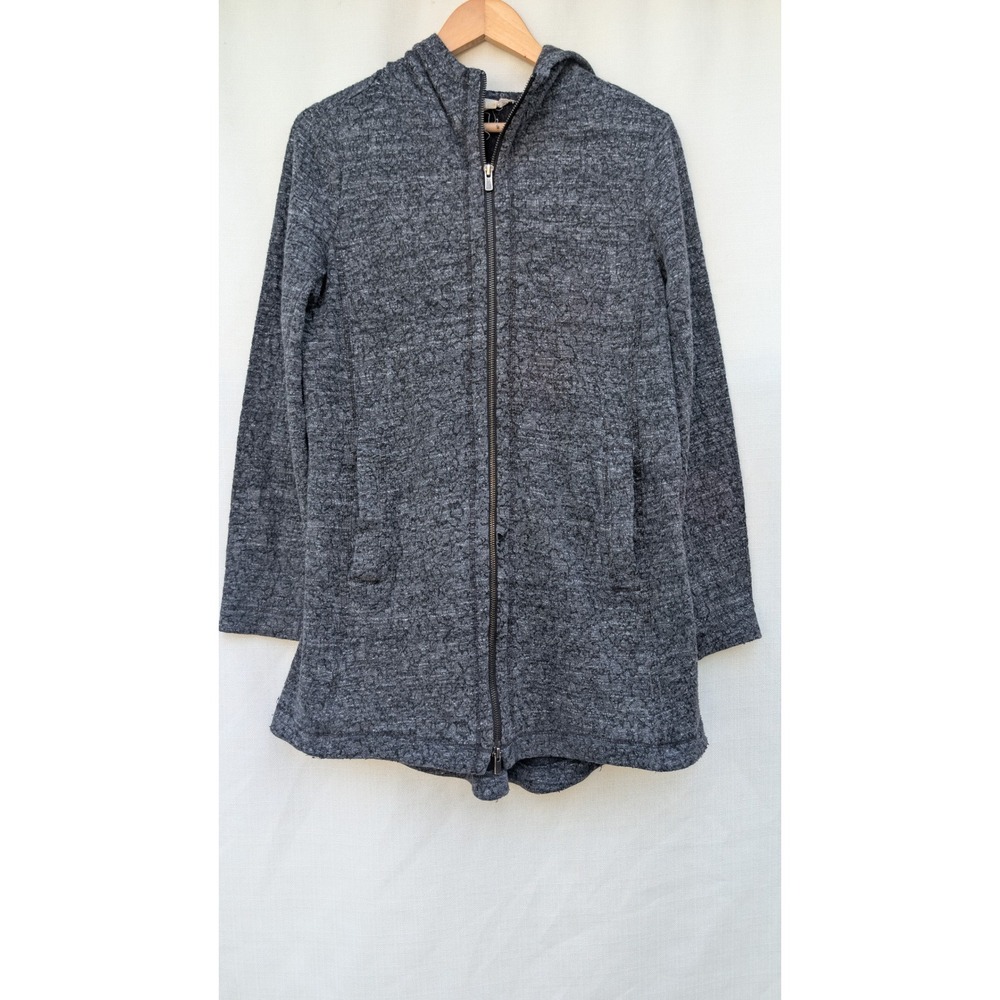 Eileen Fisher Womens Charcoal Marl Knit Full Zip Hooded Longline Cardigan Small
